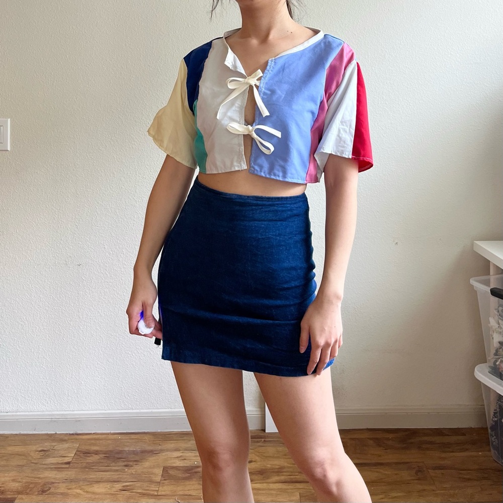 Handmade Quilted Patchwork Colorblock Crop Top SKU 07079